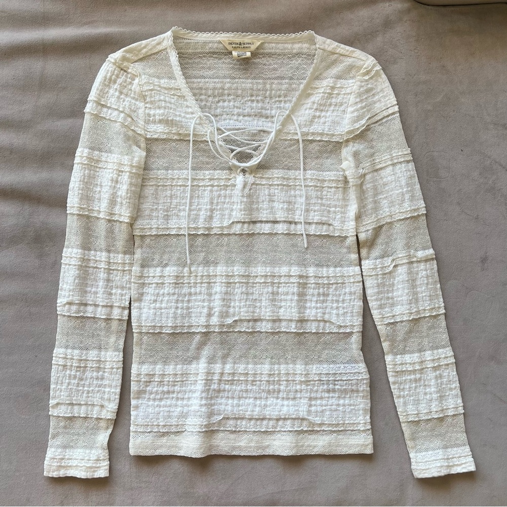 Ralph Lauren denim and supply boho lace cottage blouse